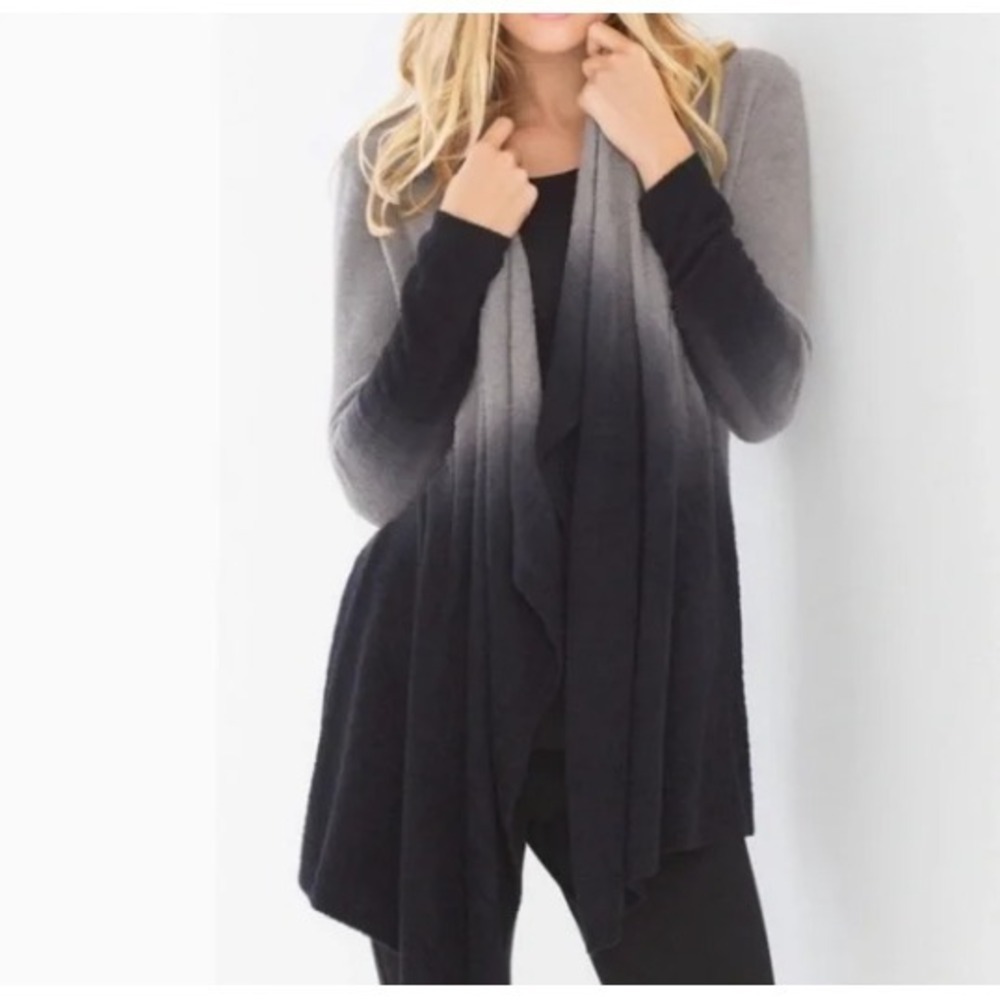 BAREFOOT DREAMS Women Bamboo Chic Lite Open Front Sweater Sz M Ombre Black 25-4